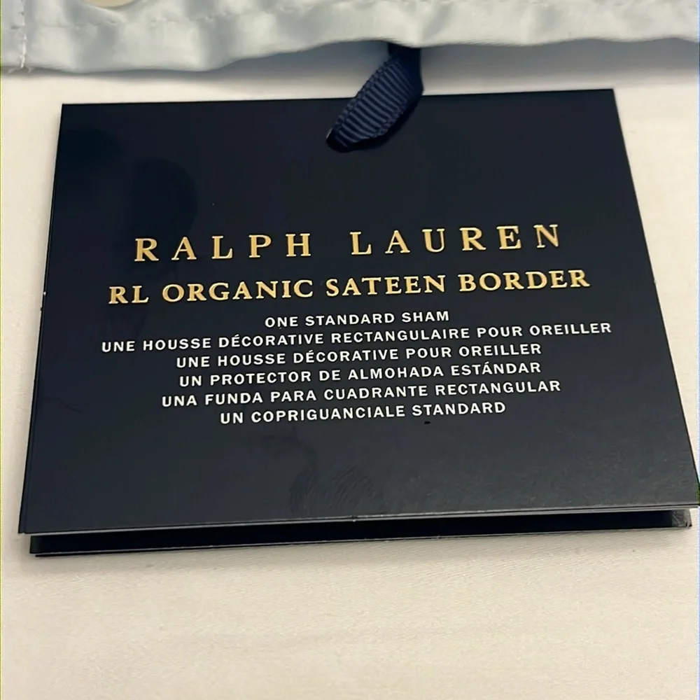 Ralph Lauren RL Organic Sateen Border Standard Pillow Sham Blue Hyacinth